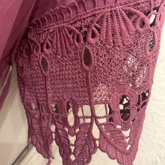 Iris Basic American LA XL Scoop Neck Crotchet Short Sleeve  And Hem Plum Purple - Picture 6 of 11